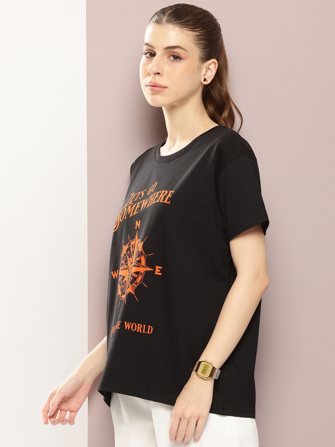 Womens Half Sleeve Round Neck Printed Boxy Fit Tshirts