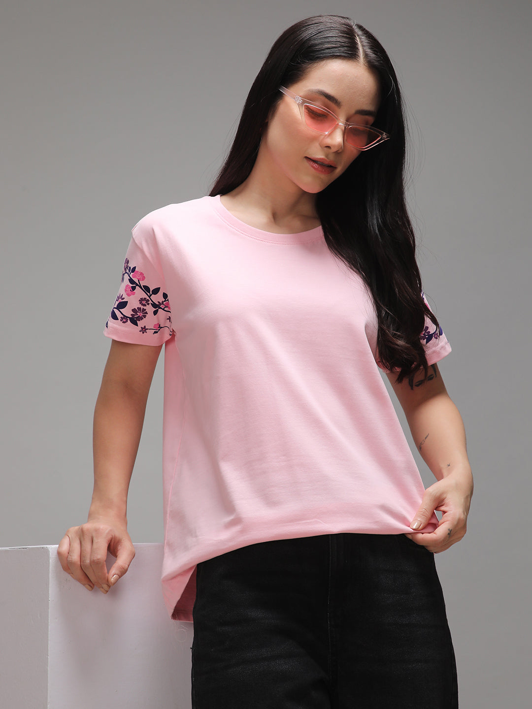Womens Half Sleeve Round Neck Embroidery Boxy Fit Tshirts