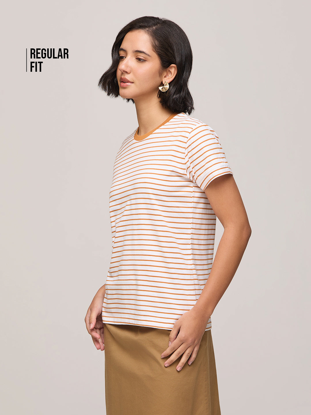 Womens Striped Regular Fit Cotton T-Shirt