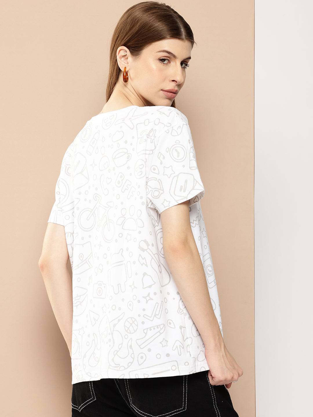Womens Half Sleeve Round Neck All-Over Printed Boxy Fit Tshirts
