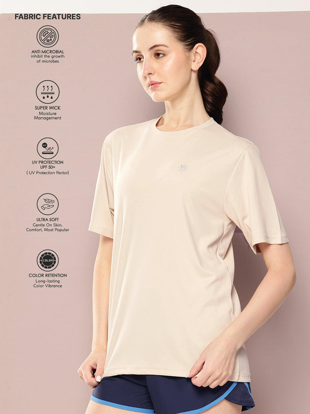 Womens Short Sleeve Round Neck Oversized Polyster Tshirt