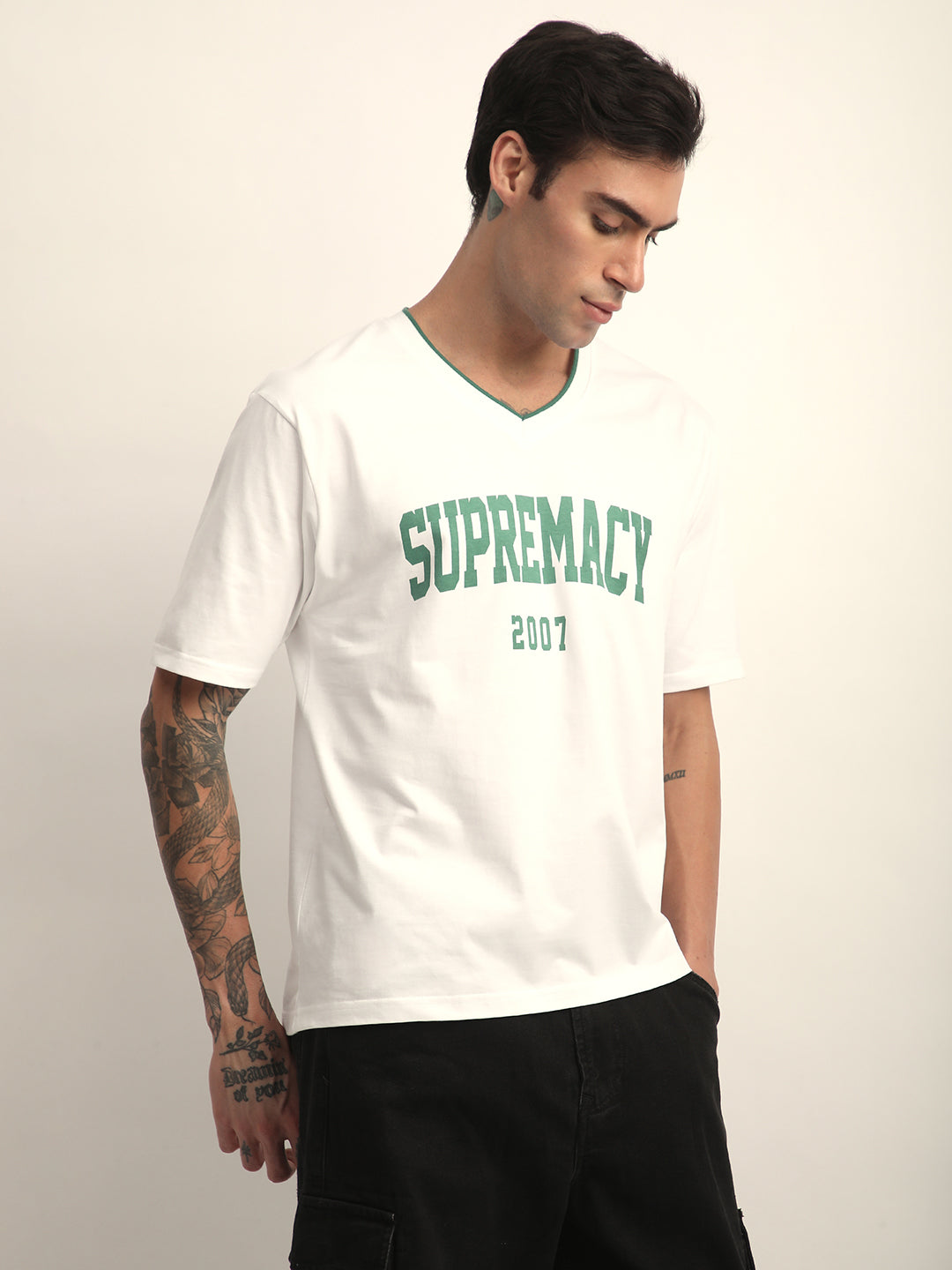 Mens Half Sleeve V-Neck Printed Oversized Fit Tshirts