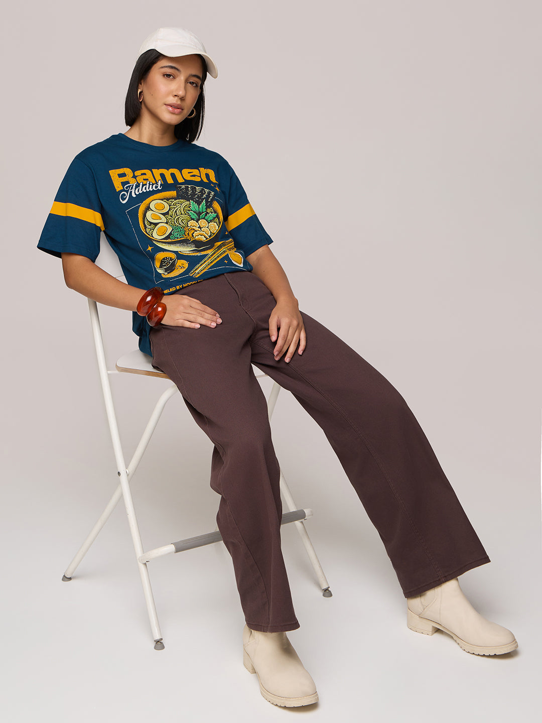 Womens Printed Oversized Fit Cotton T-Shirt