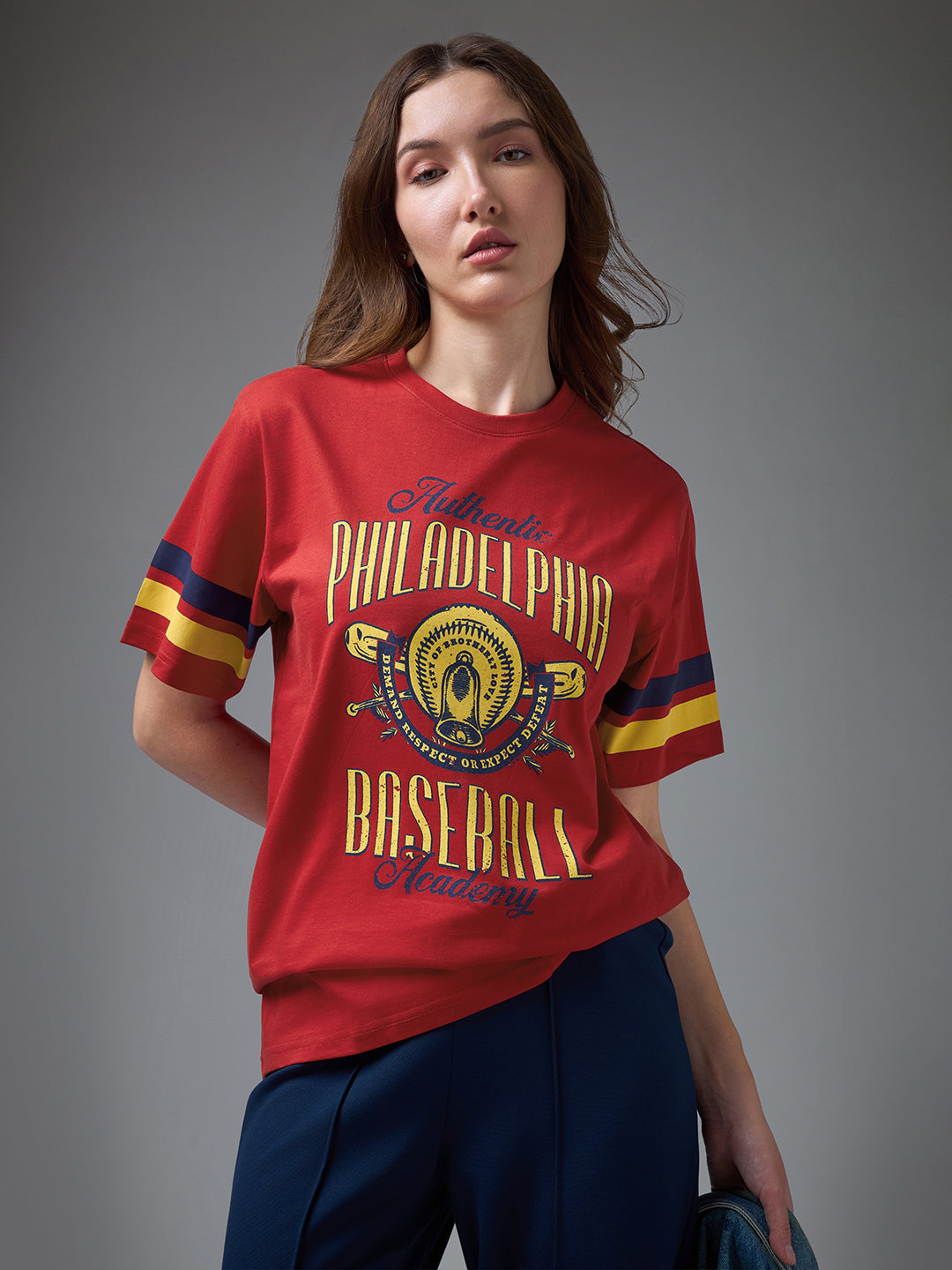 Womens Printed Round Neck Oversized Fit Tshirt