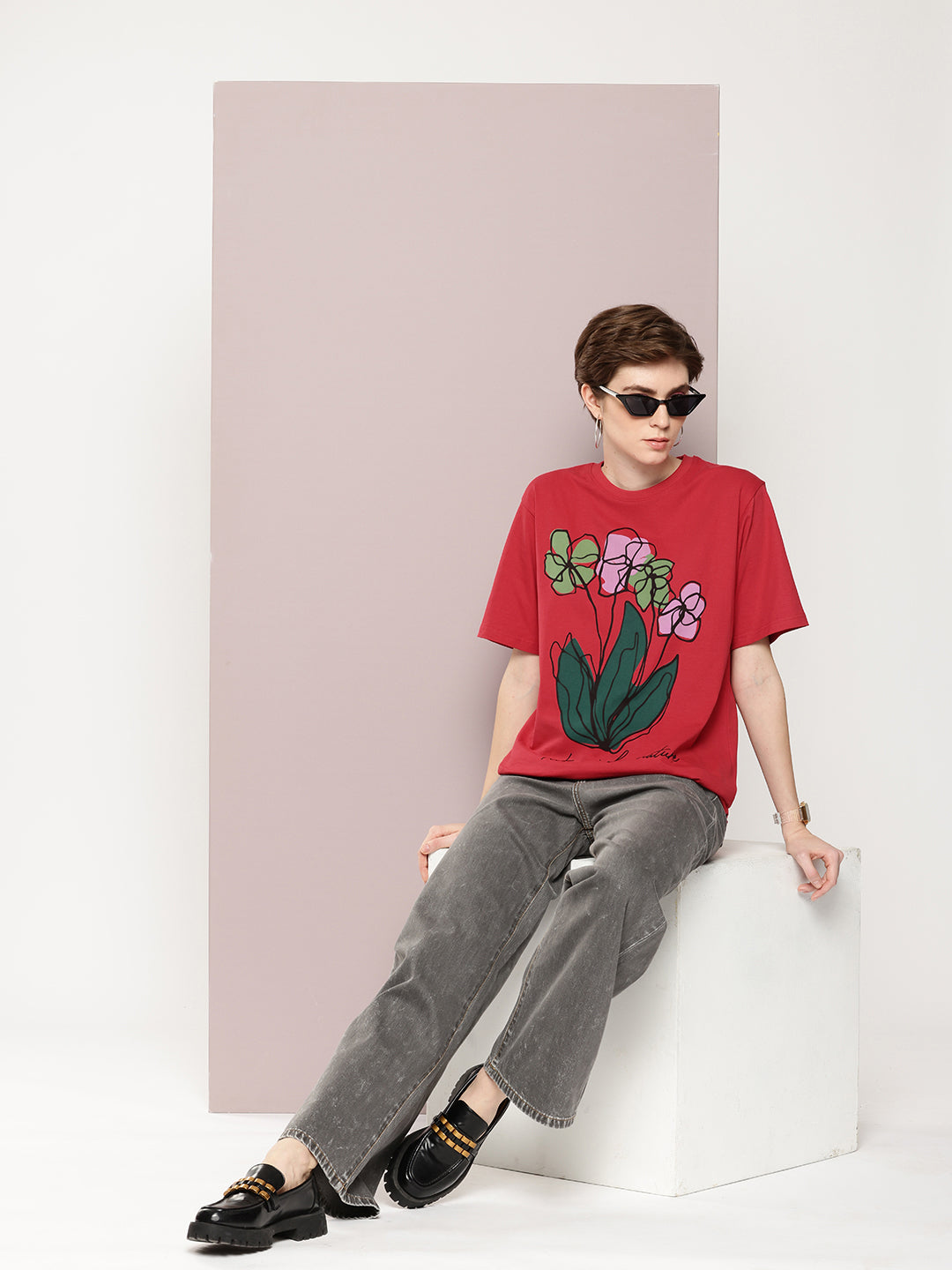 Womens Half Sleeve Round Neck Printed Oversized Fit Tshirts