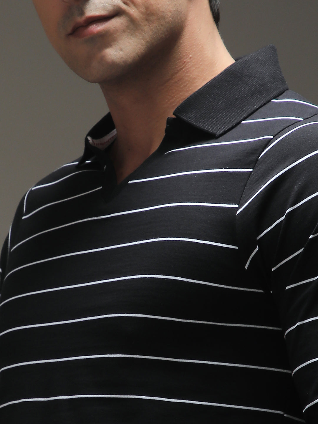 Mens Full Sleeve Polo Neck Striped Regular Fit Tshirts