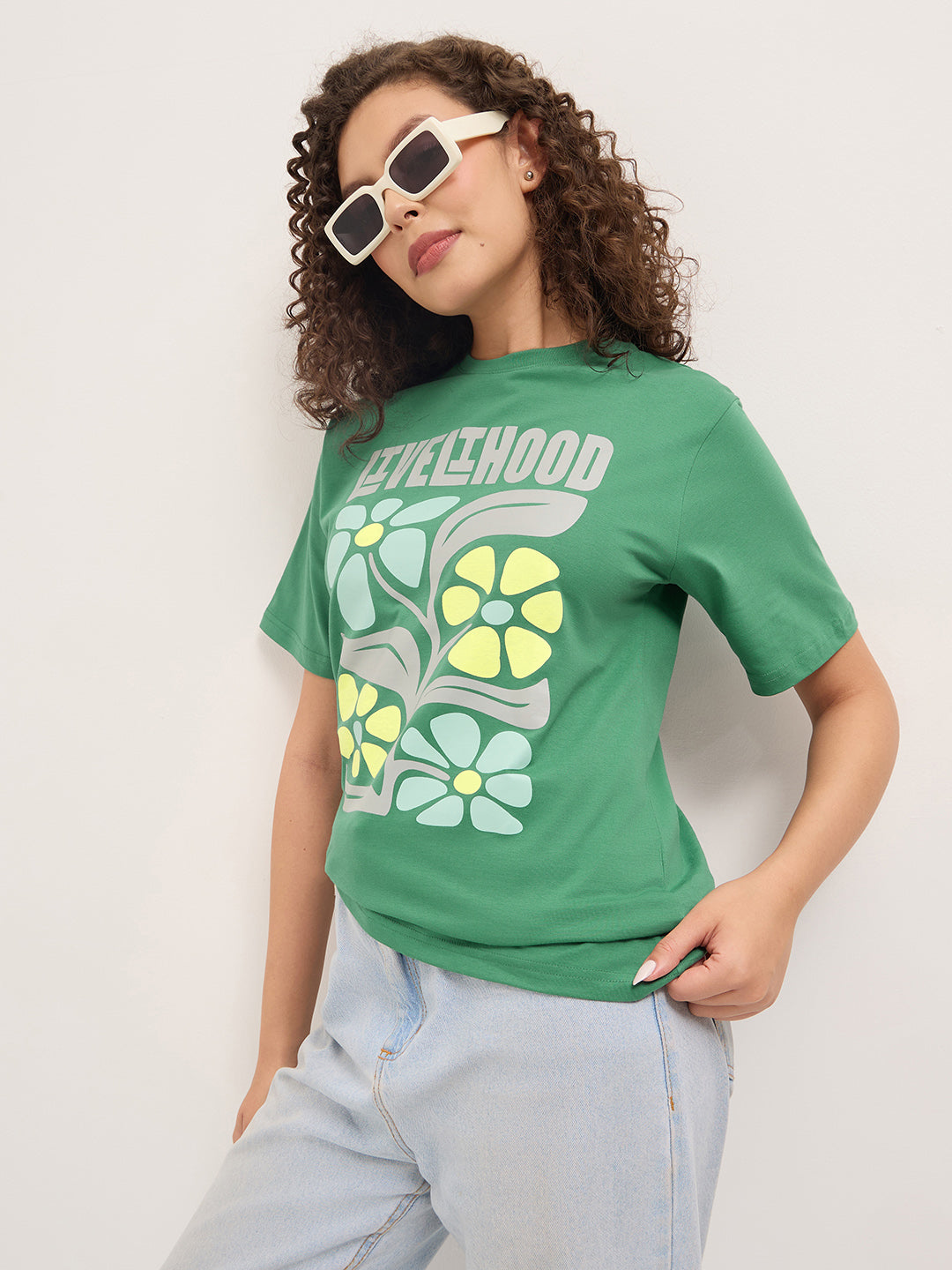 Womens Half Sleeve Round Neck Printed Oversized Fit Tshirts