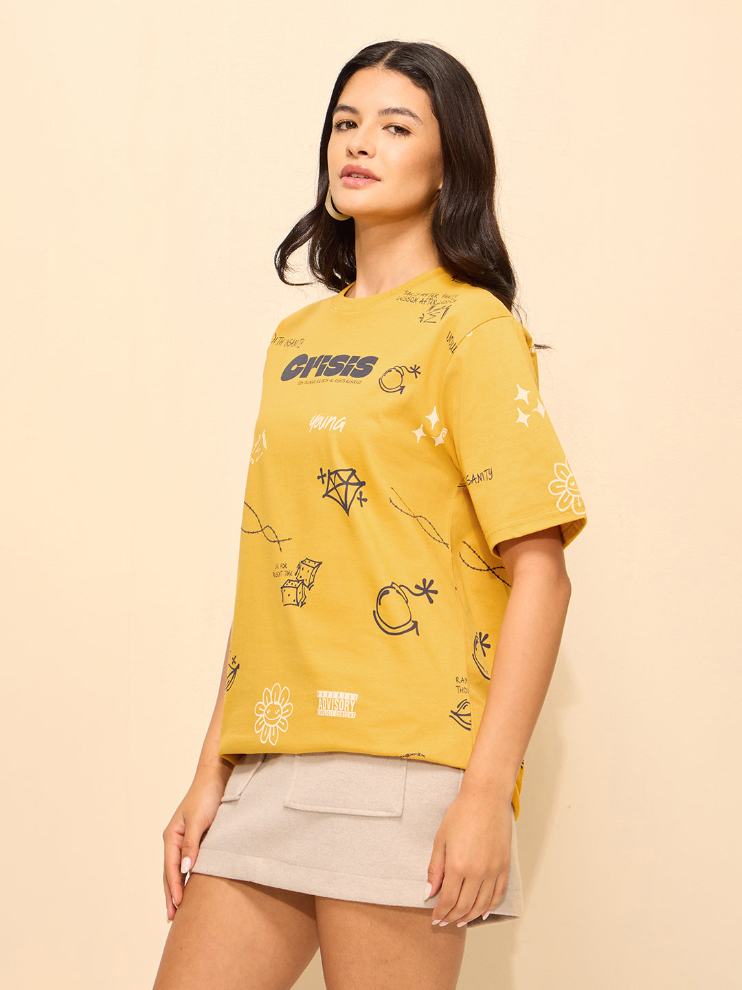 Womens Printed Oversized Cotton T-Shirt