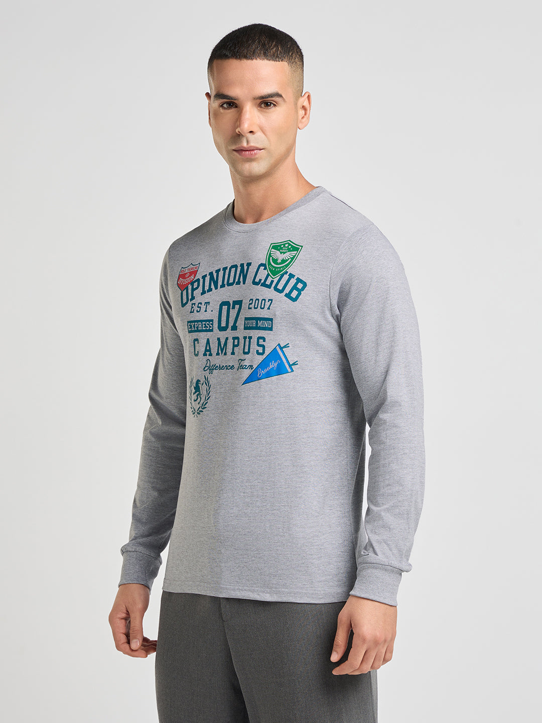 Mens Printed Regular Fit Full Sleeve Round Neck Tshirt