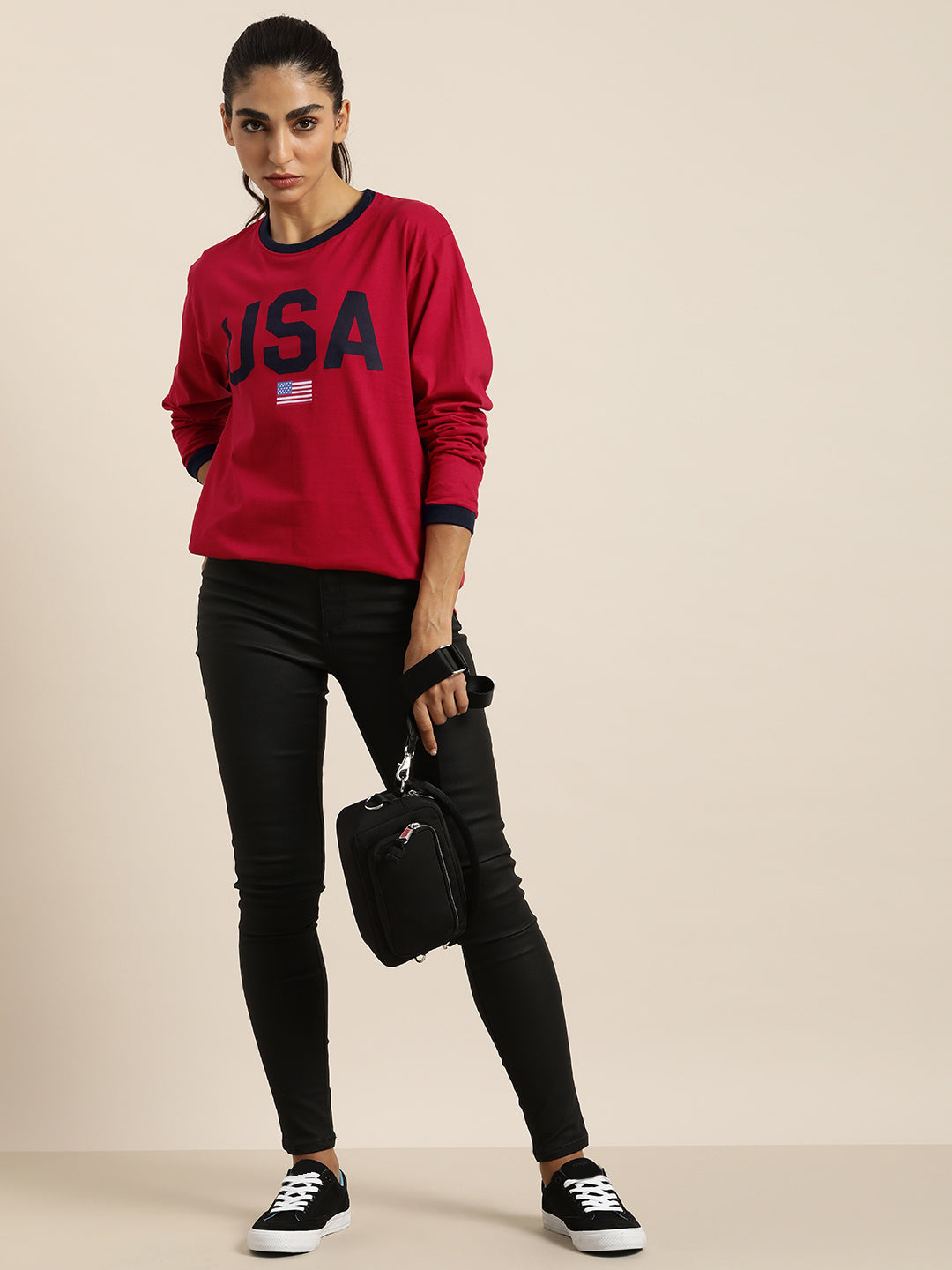 Womens Full Sleeve Round Neck Oversized Fit T-Shirts