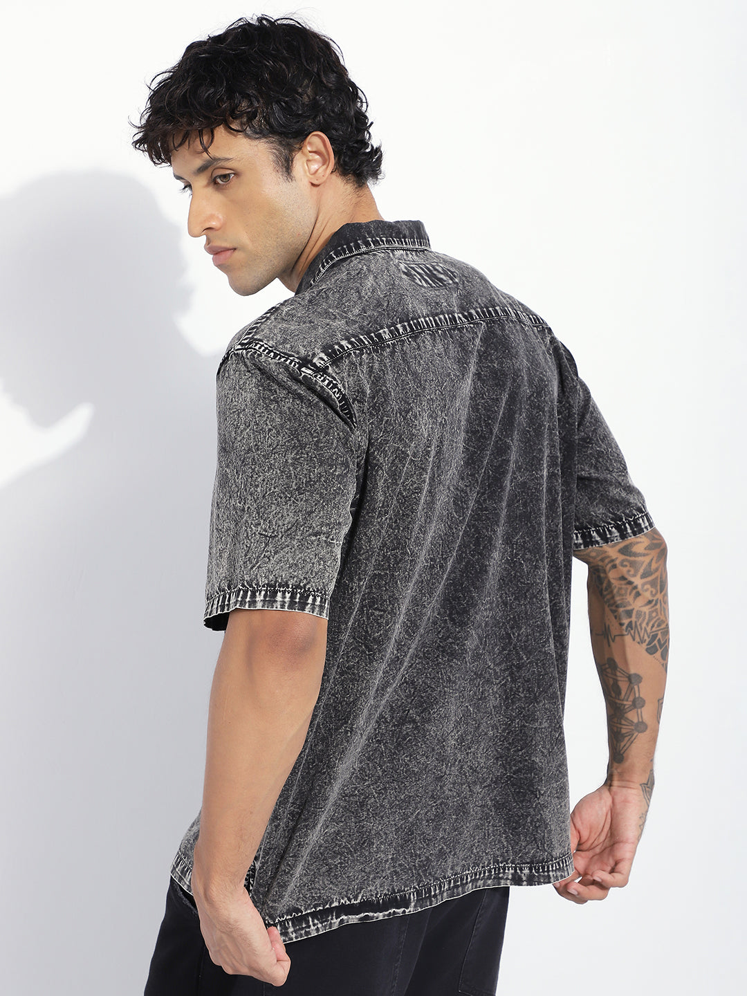 Men Boxy Regular Acid Washed Solid & Pocket Shirt