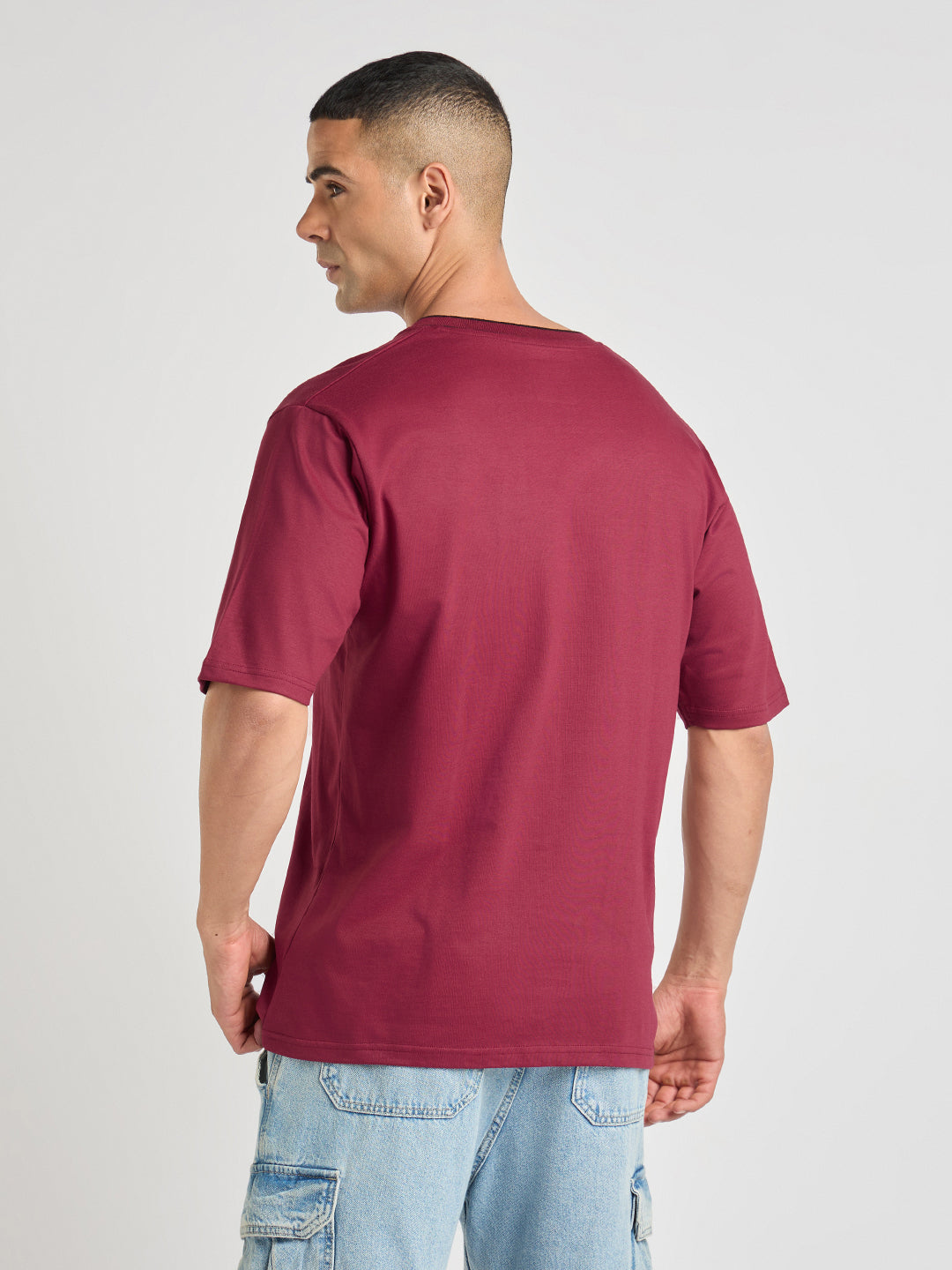 Mens Applique Oversized Cotton V-Neck Tshirt
