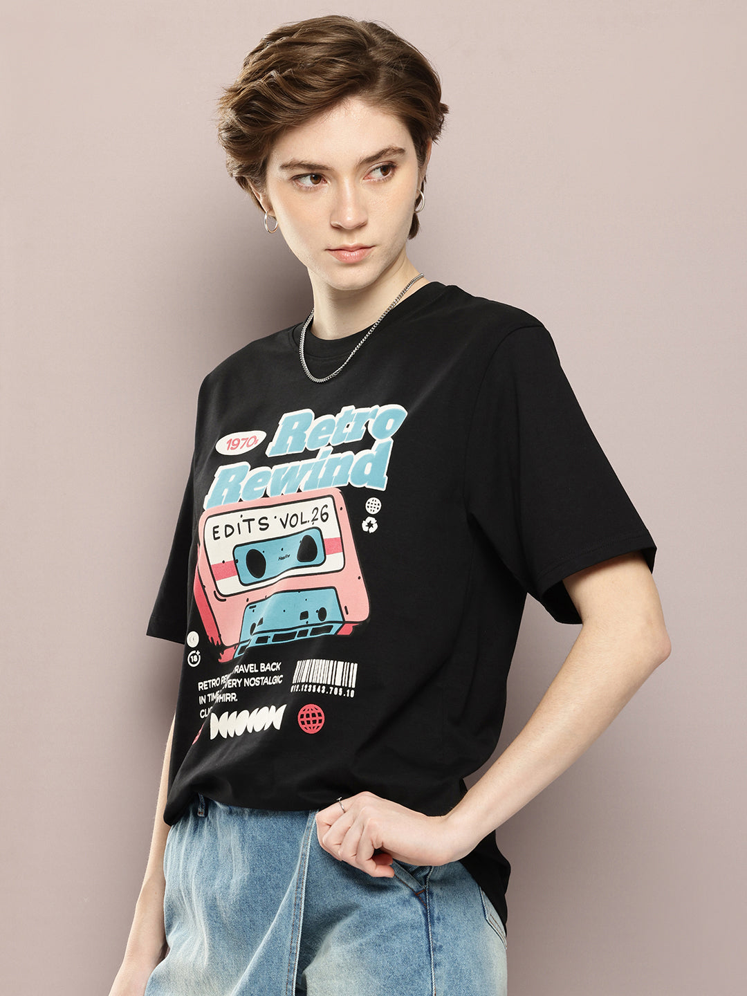Womens Half Sleeve Round Neck Printed Oversized Fit Tshirts