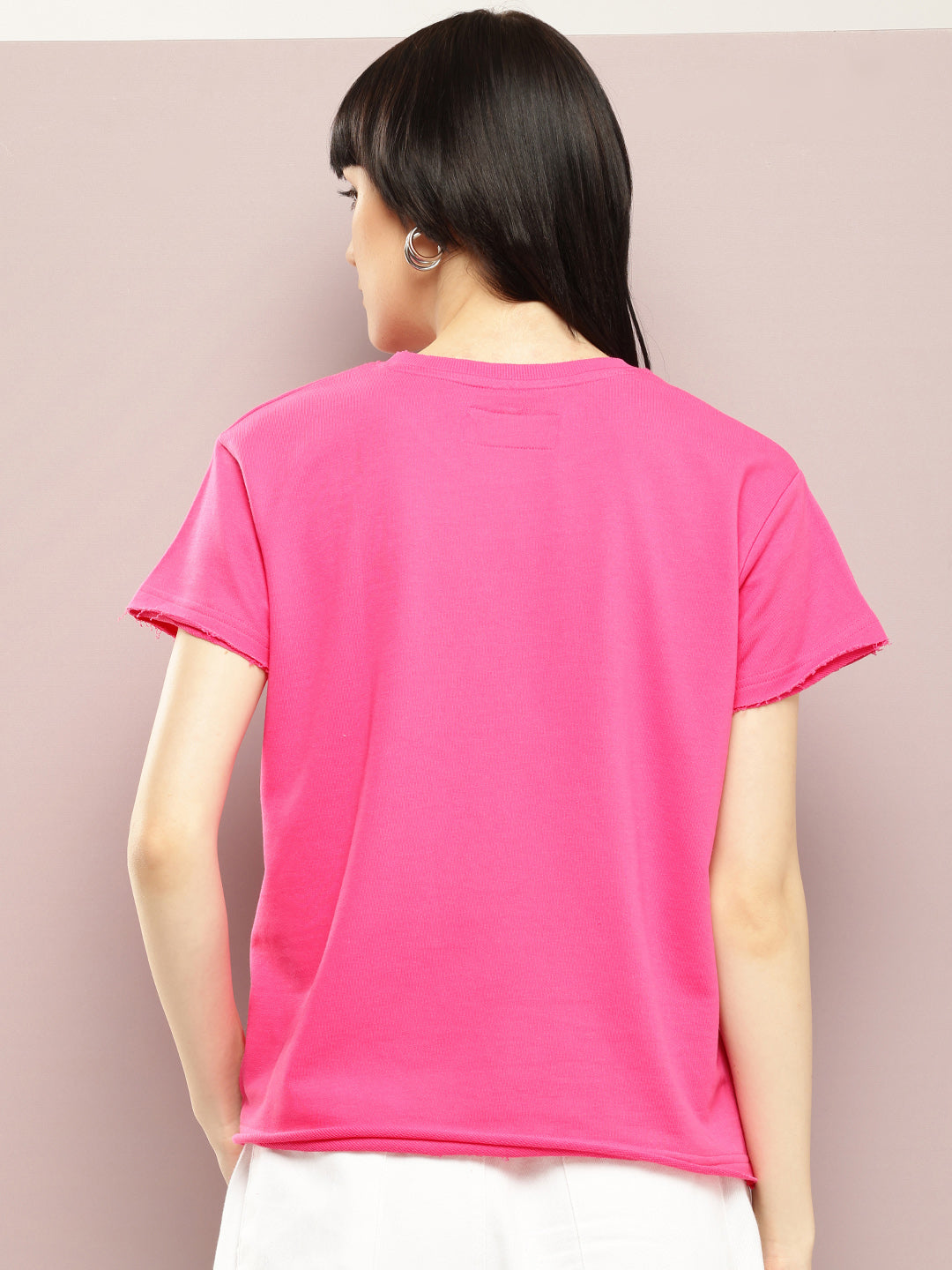 Womens Half Sleeve Round Neck Solid Boxy Fit Tshirts