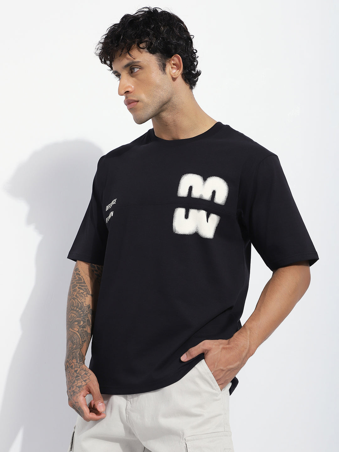 Mens Half Sleeve Round Neck Striped Oversized Fit Tshirts