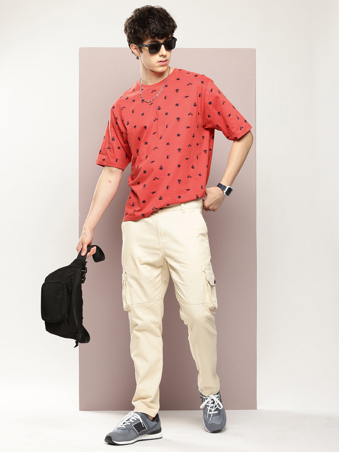 Mens Half Sleeve Round Neck All-Over Printed Oversized Fit Tshirts