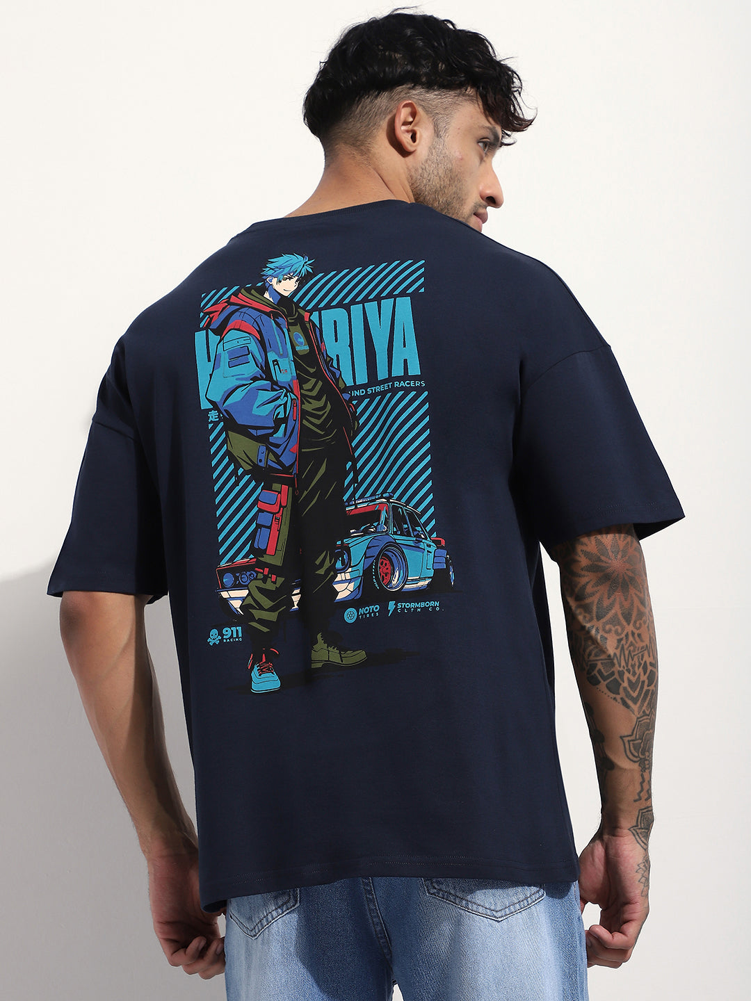 Mens Half Sleeve Drop Shoulder Printed Oversized Fit T-Shirts