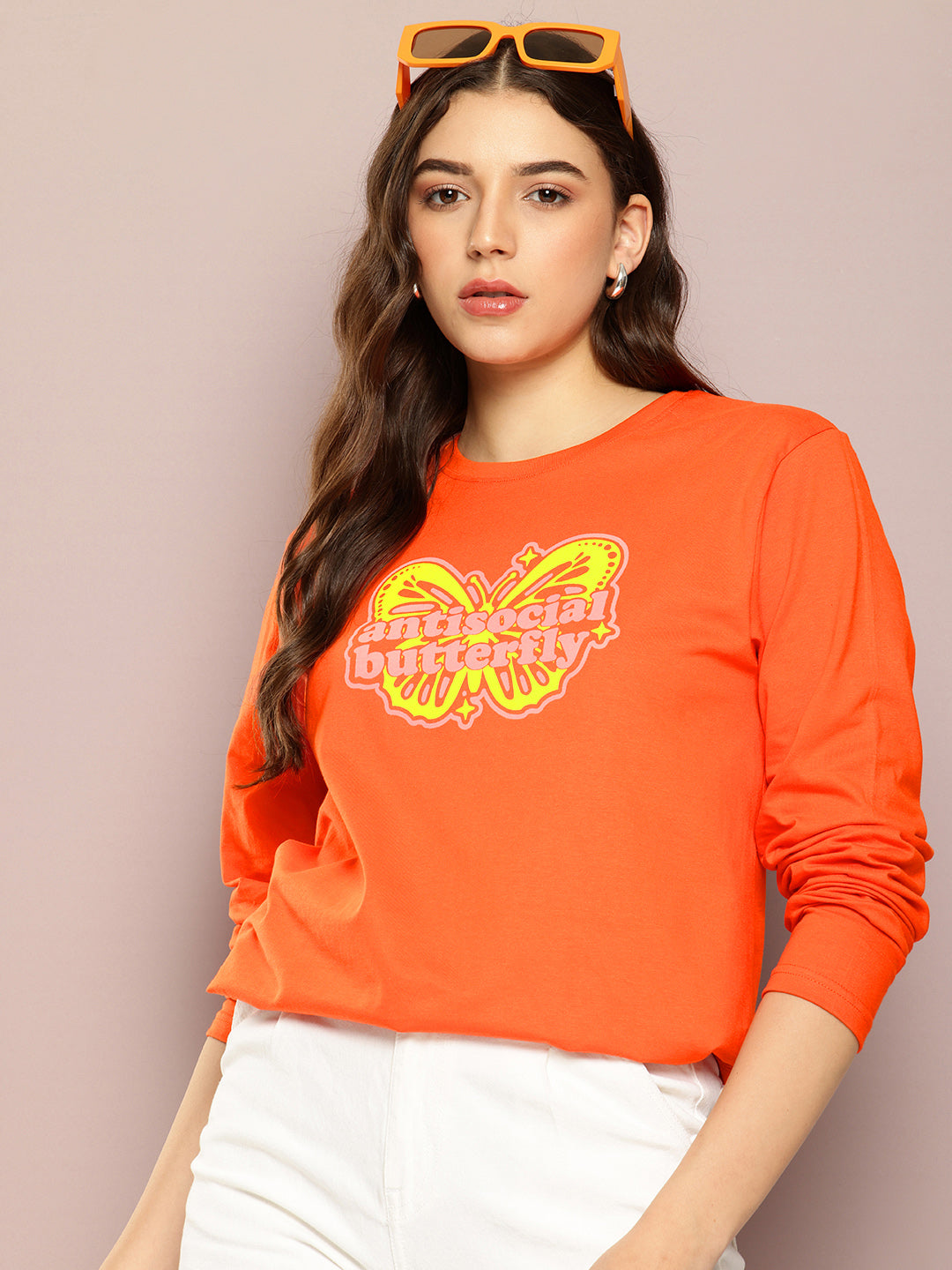 Womens Full Sleeve Round Neck Printed Oversized Fit Tshirts