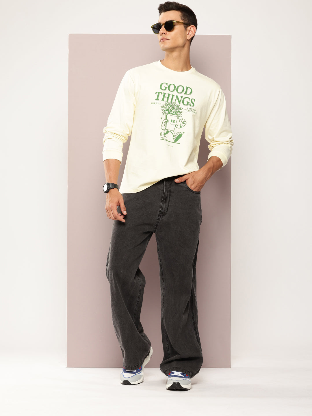 Mens Full Sleeve Round Neck Printed Oversized Fit Tshirts