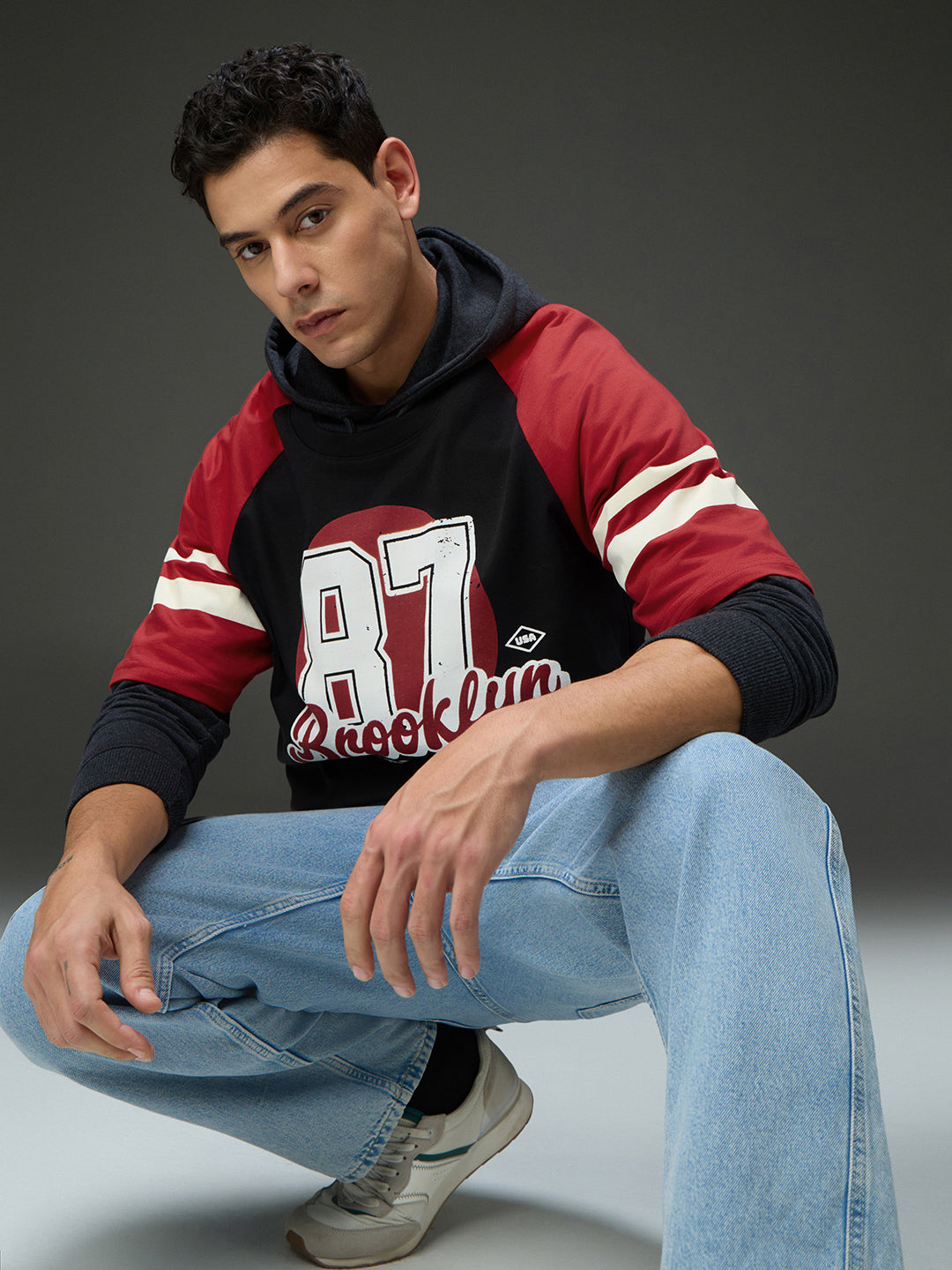 Mens Round Neck Raglan Sleeve Printed Oversized Fit Tshirt