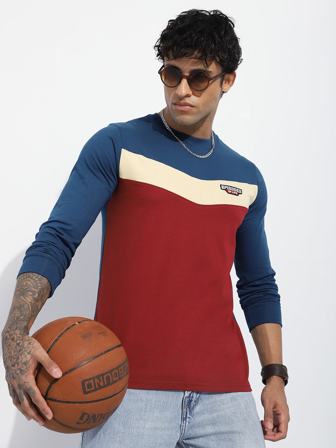 Mens Full Sleeve Round Neck Embroidered Regular Fit Tshirts