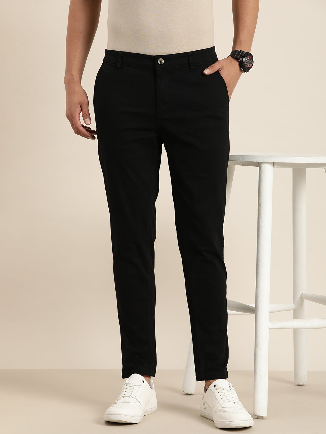 Men Solid Ankle-Length Chinos Trousers