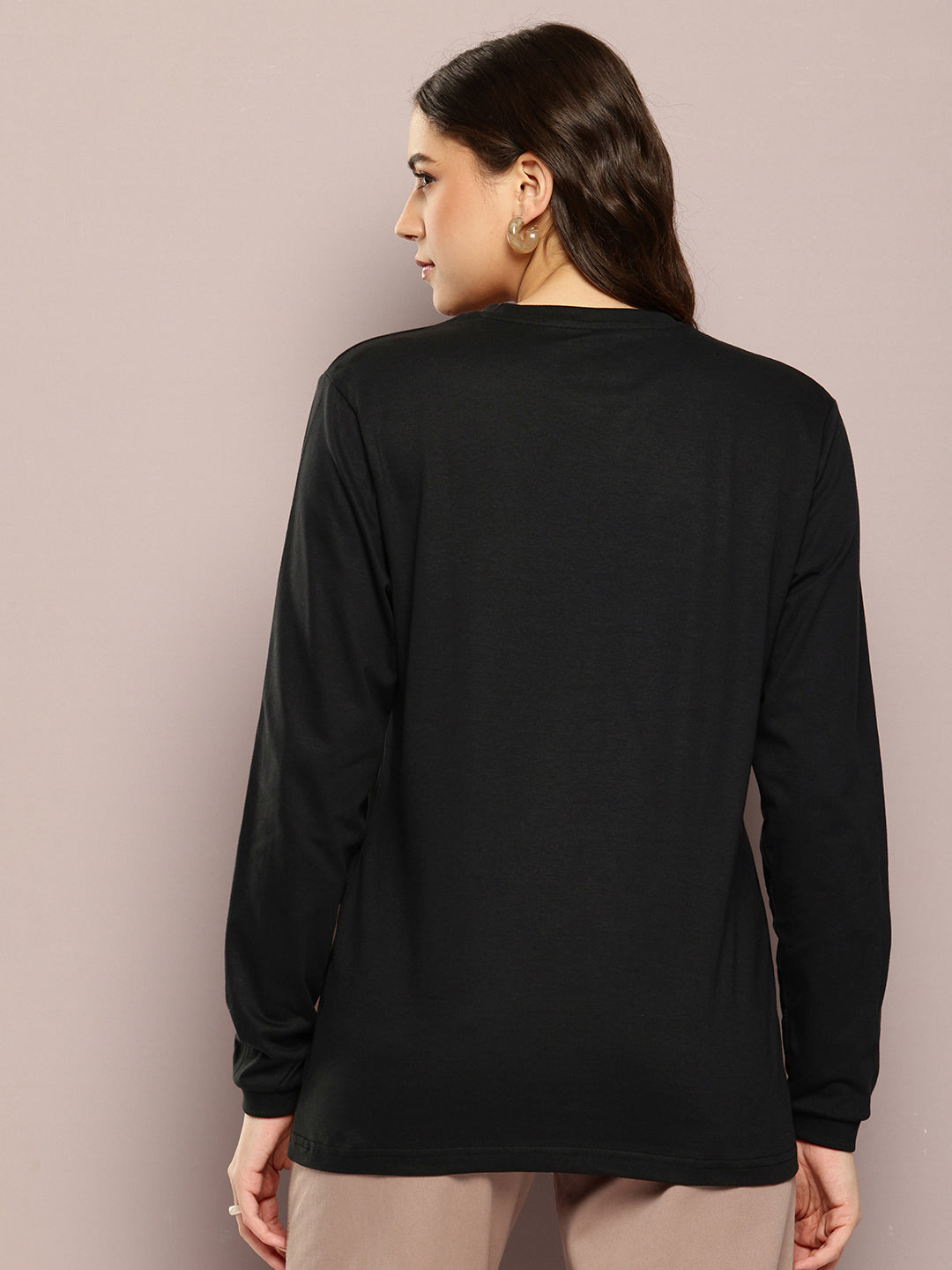 Womens Full Sleeve Round Neck Printed Oversized Fit Tshirts