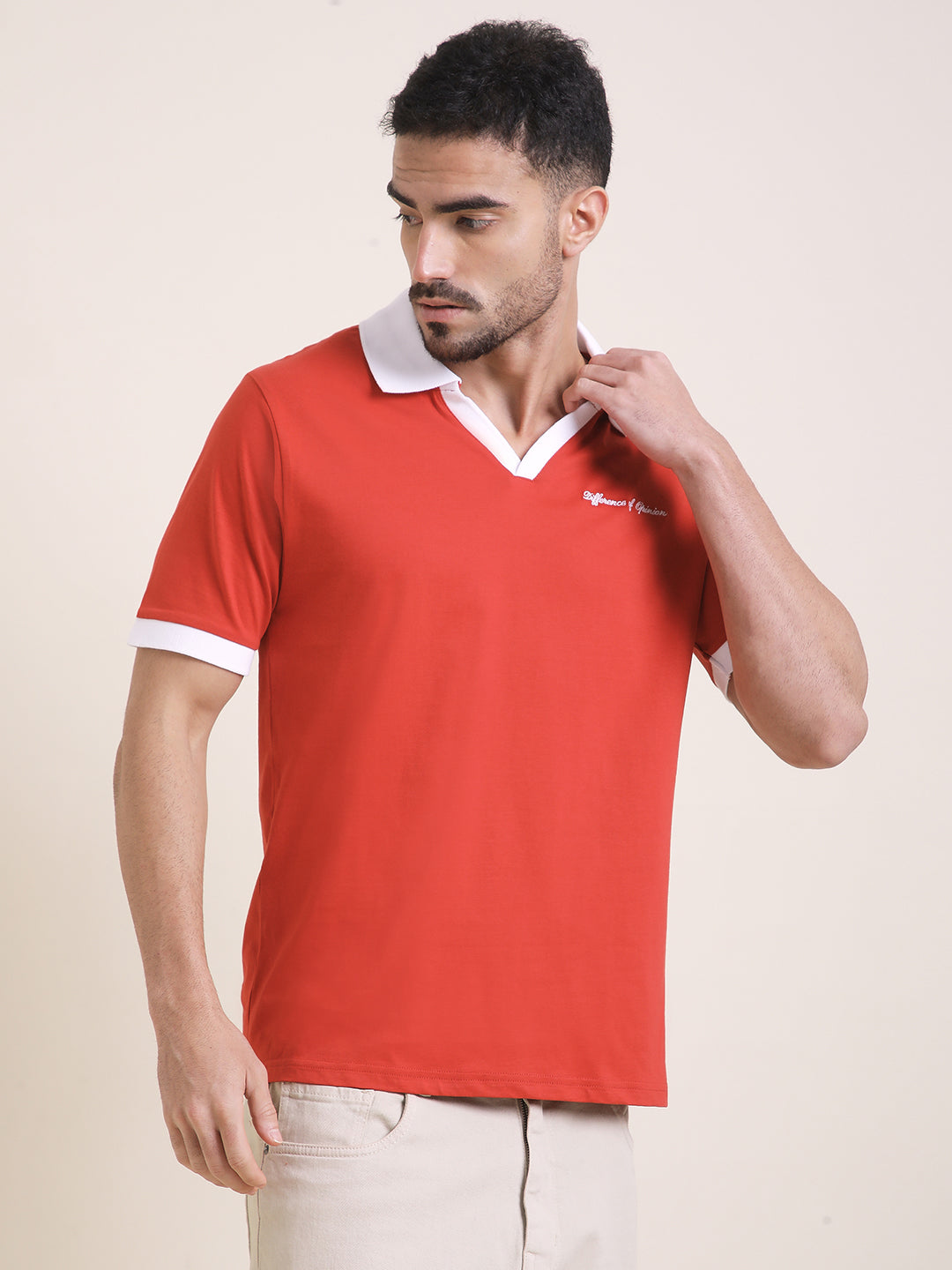 Mens Half Sleeve Polo Neck Back Embroidered Relaxed Fit Tshirts