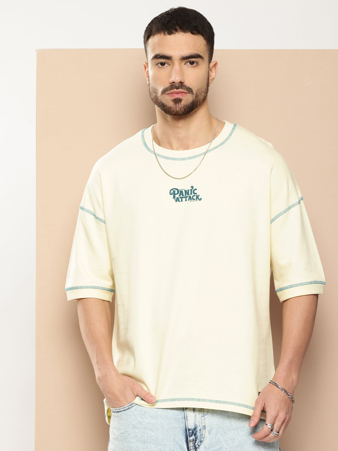 Mens Half Sleeve Round Neck Back Printed Oversized Fit Tshirts