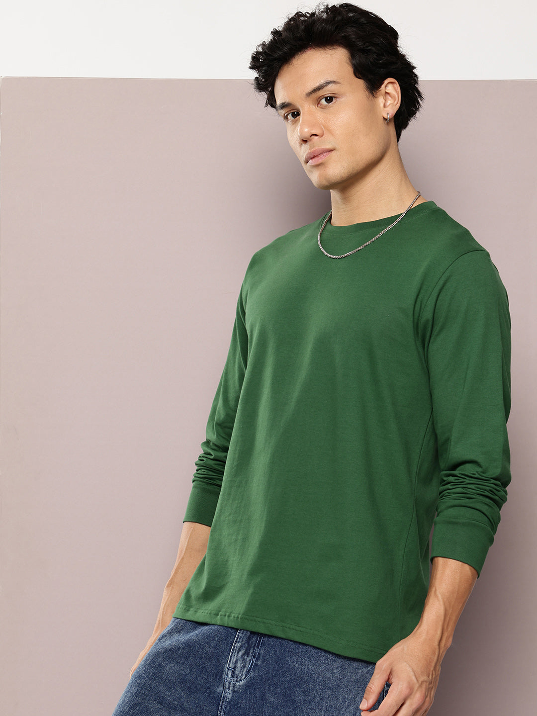 Mens Full Sleeve Round Neck Solid Regular Fit Tshirts