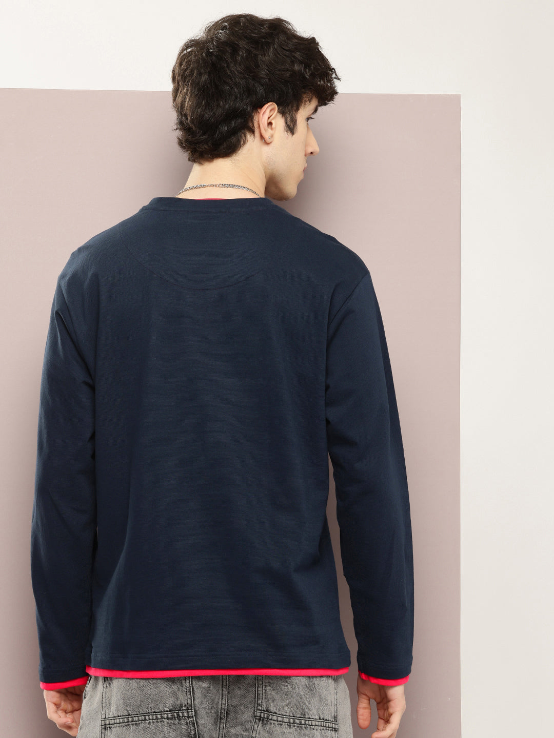 Mens Full Sleeve V-Neck Solid Oversized Fit Tshirts