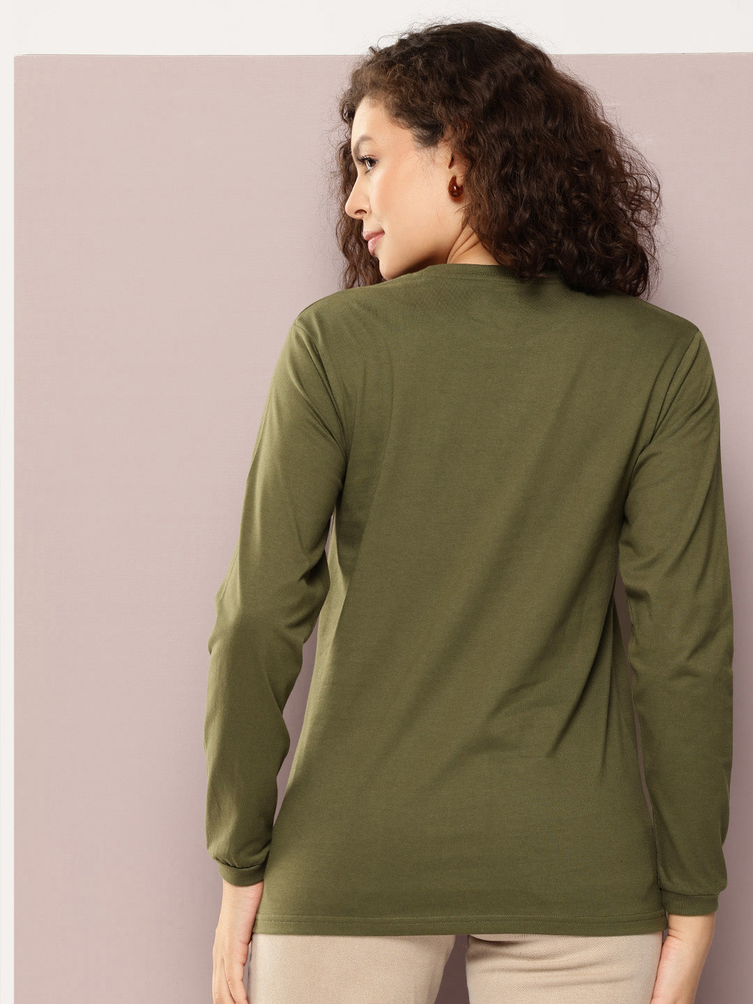 Womens Full Sleeve Round Neck Printed Oversized Fit Tshirts