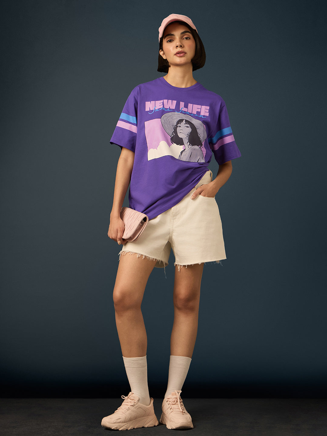 Womens Short Sleeve Printed Oversized Fit Tshirt 