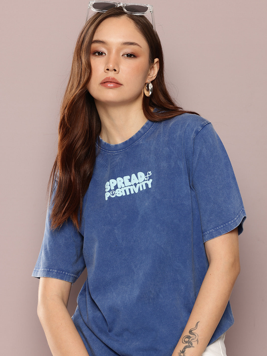 Womens Half Sleeve Round Neck Puff Print Oversized Fit Tshirts