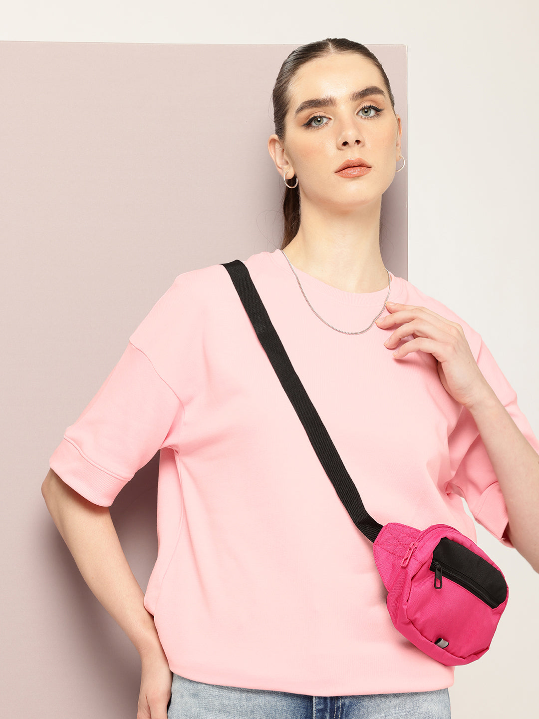 Womens Half Sleeve Round Neck Solid Oversized Fit Tshirts