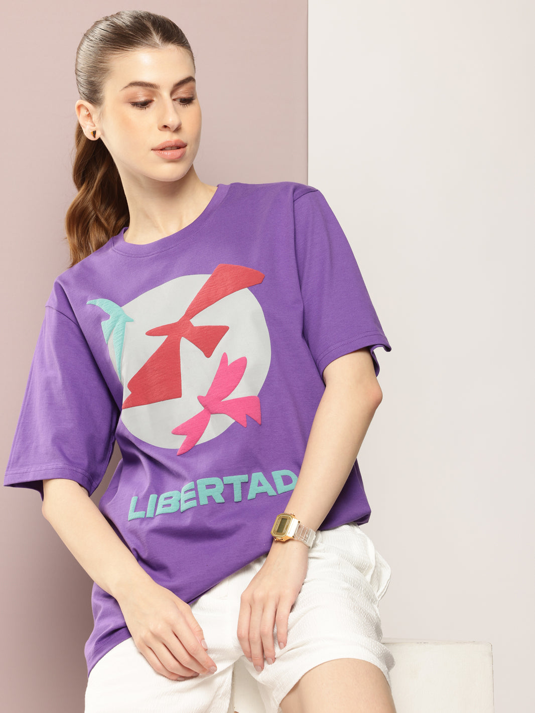 Womens Half Sleeve Round Neck Printed Oversized Fit Tshirts