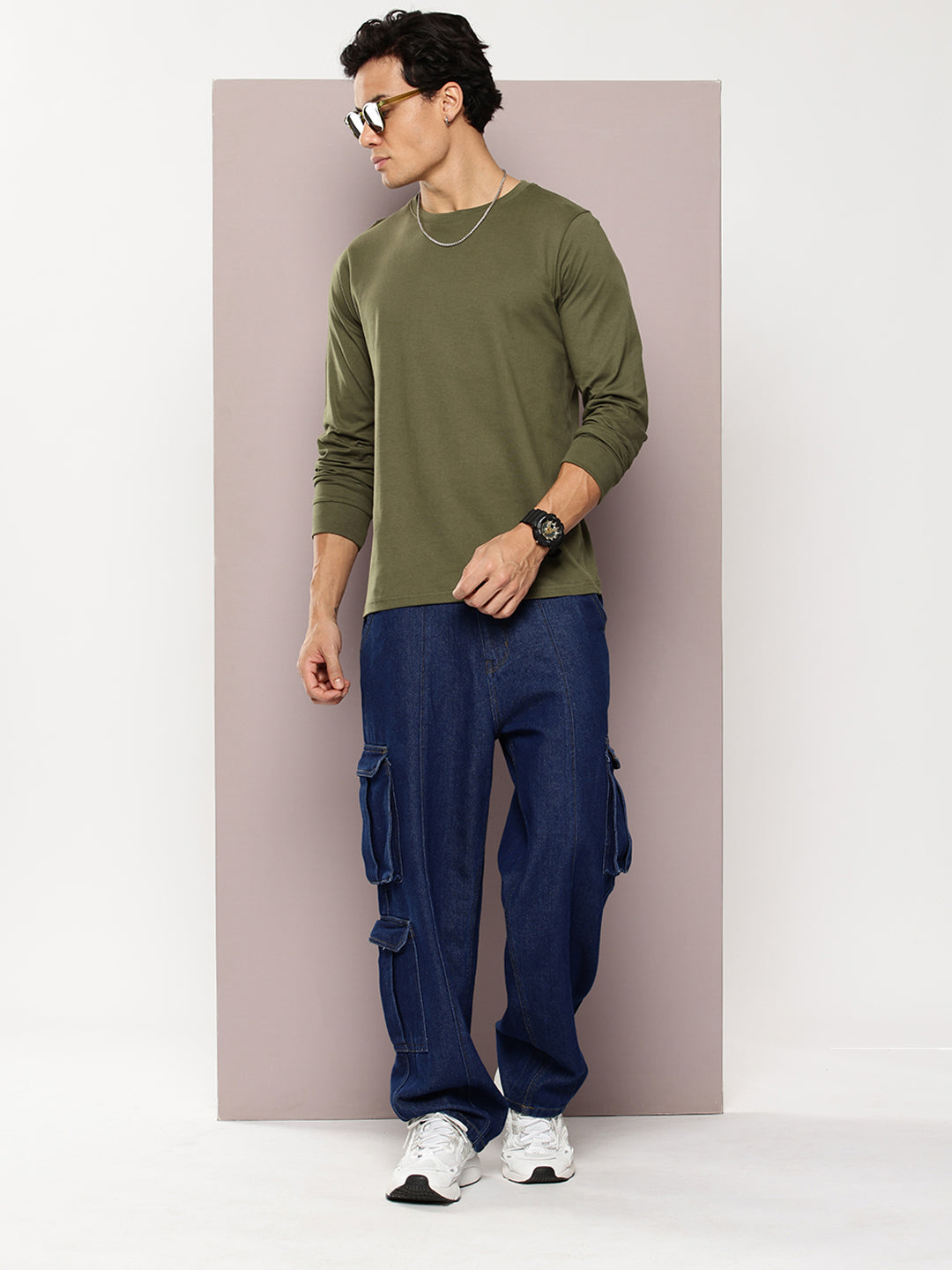 Mens Full Sleeve Round Neck Solid Regular Fit Tshirts