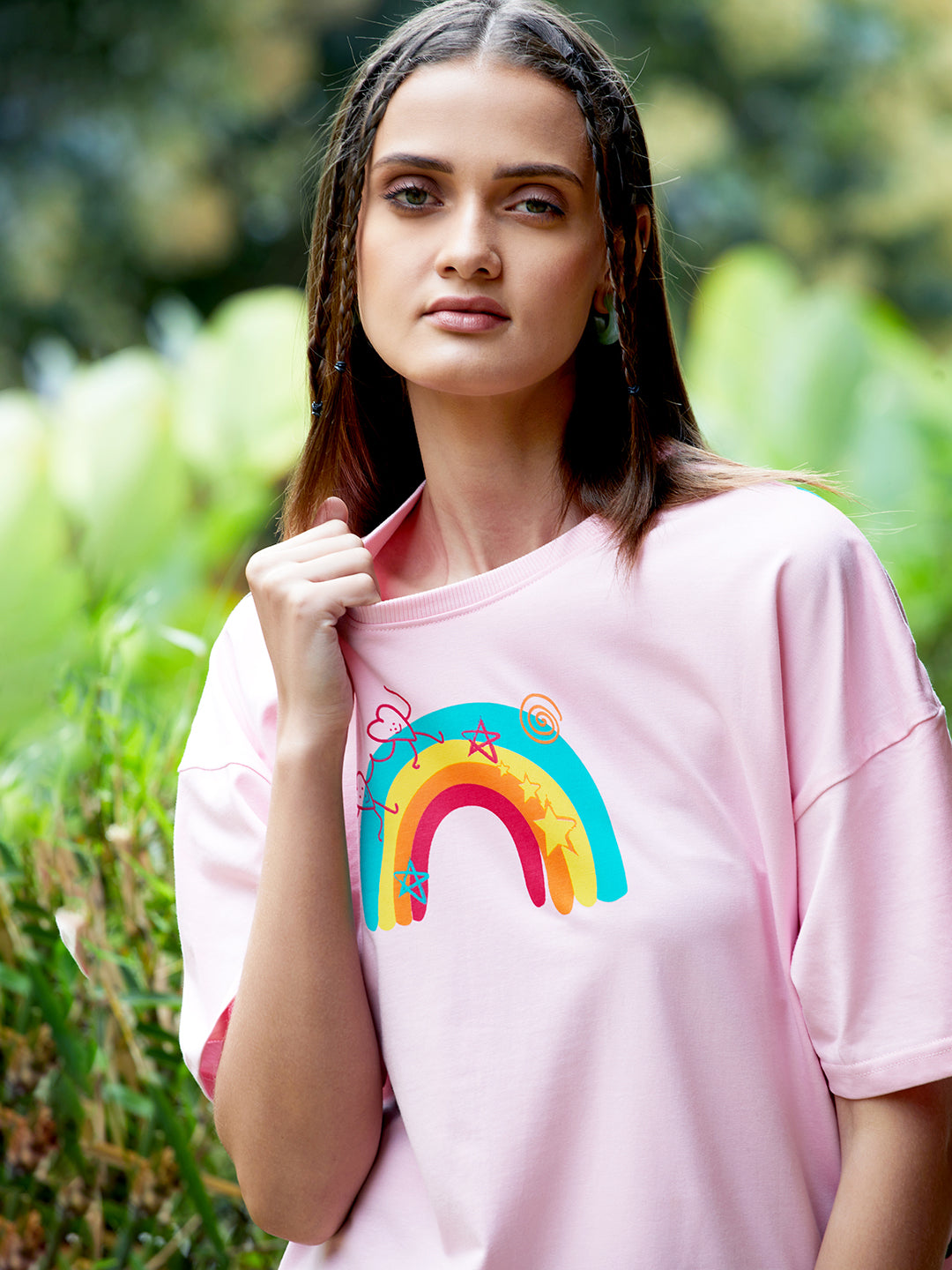 Womens Half Sleeve Drop Shoulder Printed Oversized Fit T-Shirts
