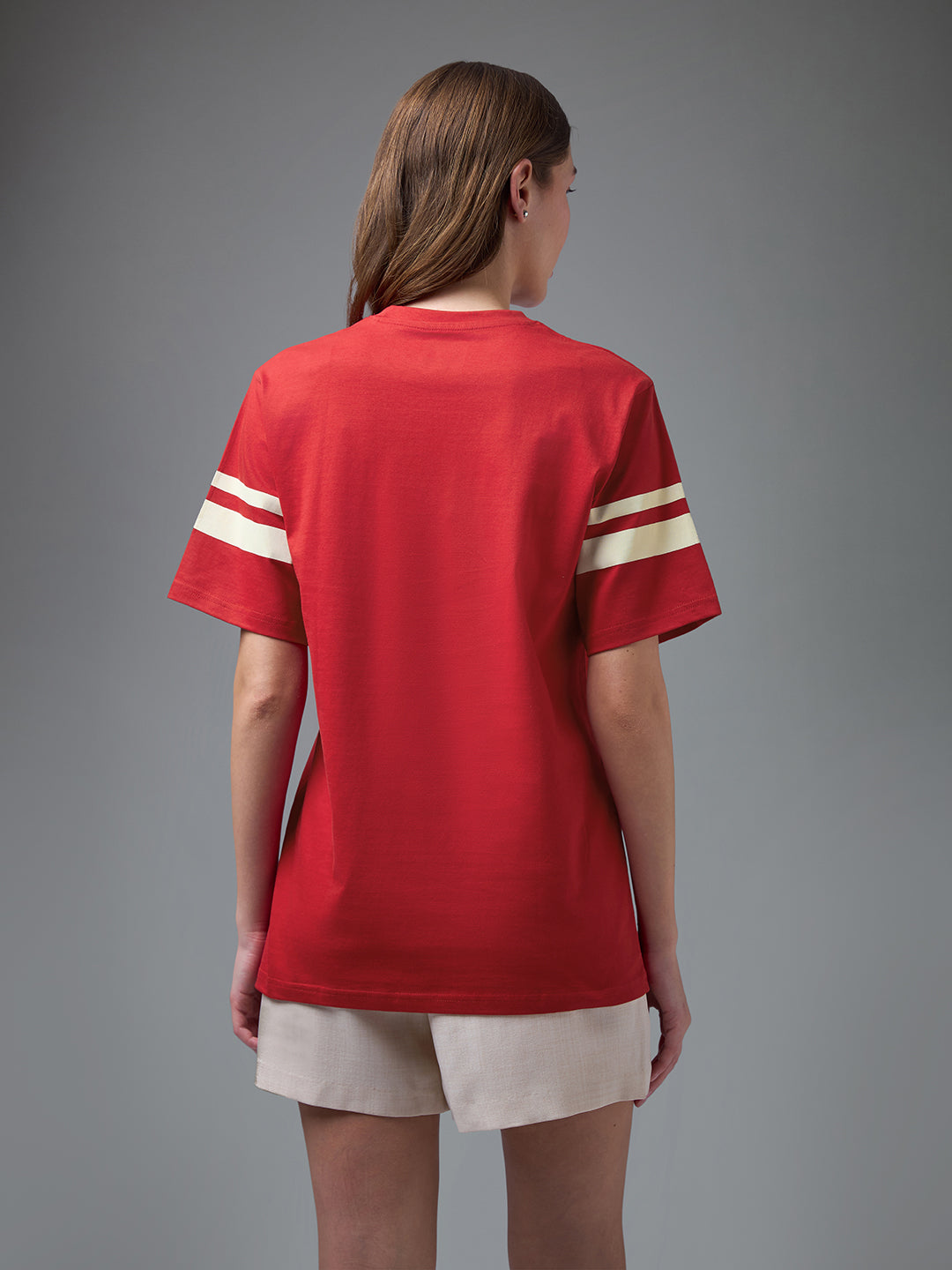 Womens Printed Round Neck Oversized Fit Tshirt