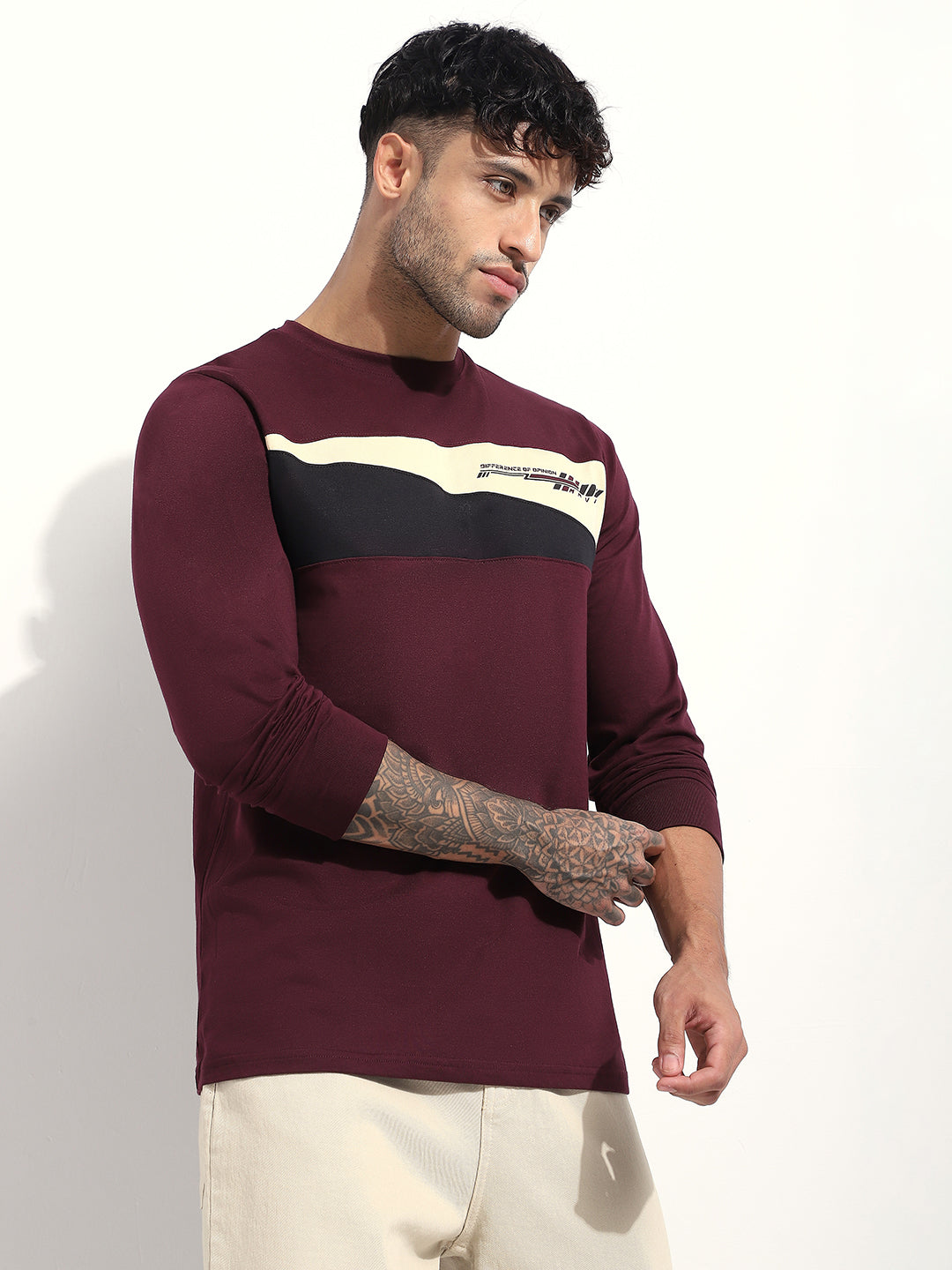 Mens Full Sleeve Round Neck Printed Regular Fit Tshirts