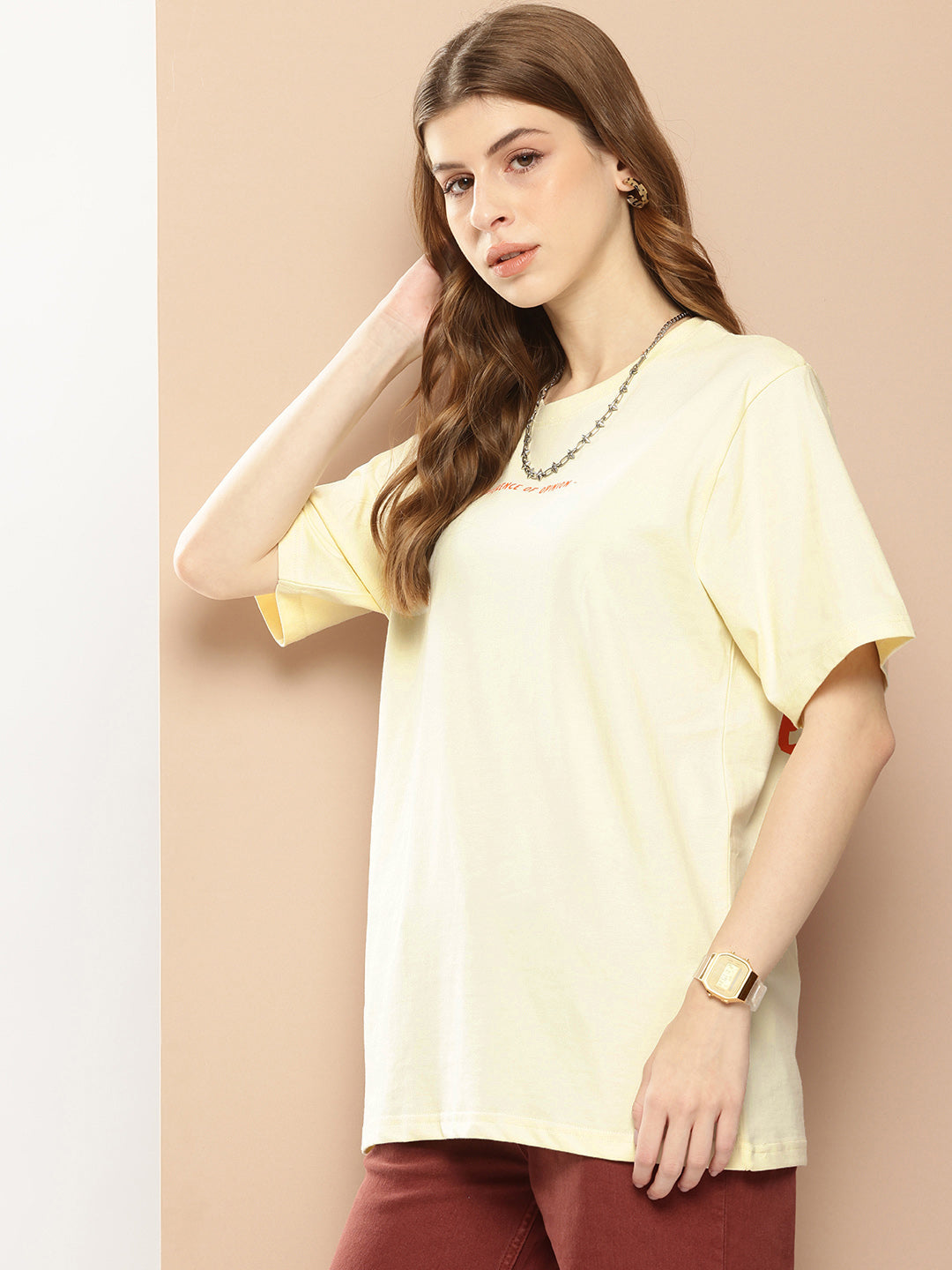 Womens Half Sleeve Round Neck Back Printed Oversized Fit Tshirts