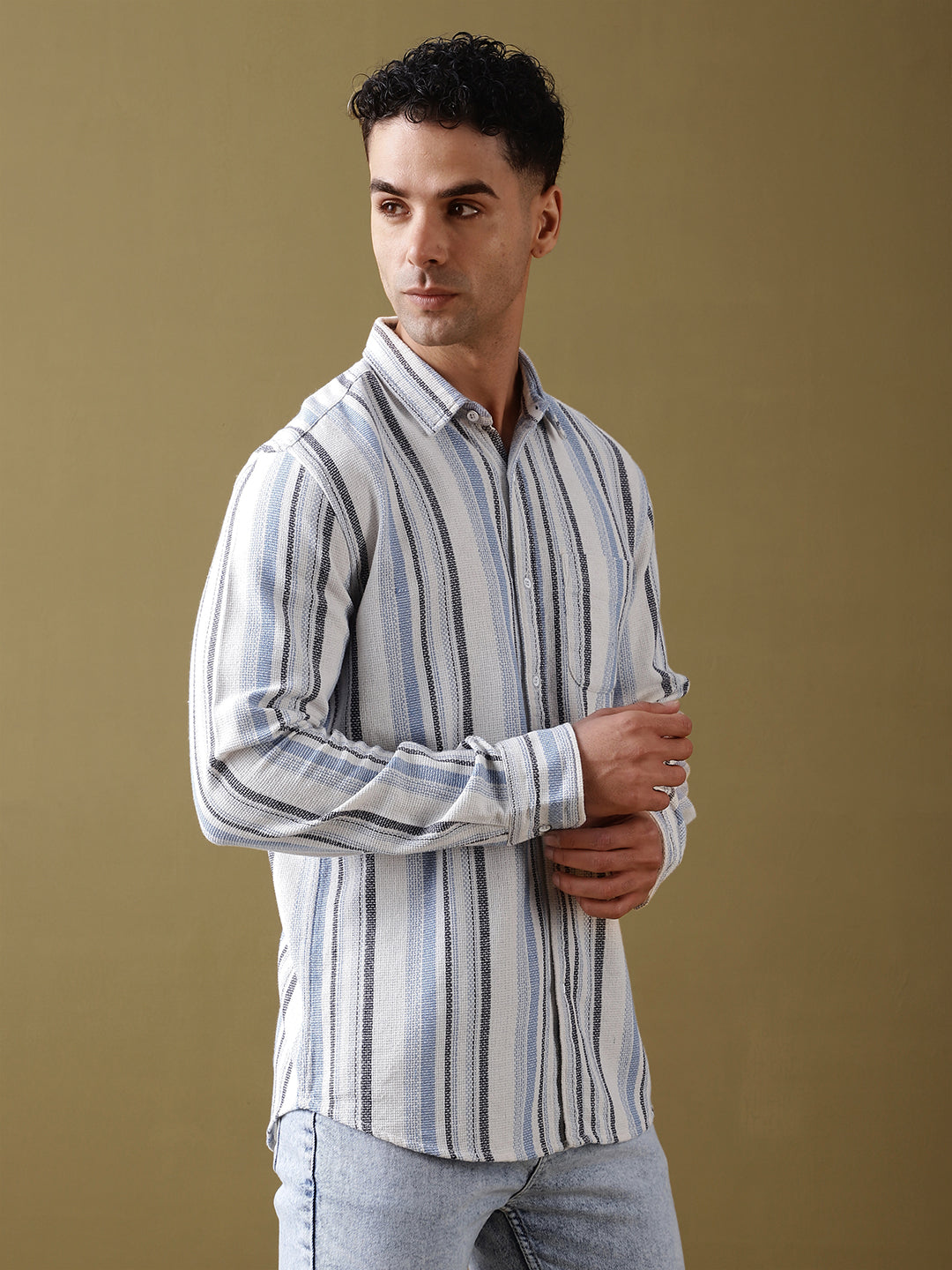 Mens Striped Full Sleeve Shirt With Pocket