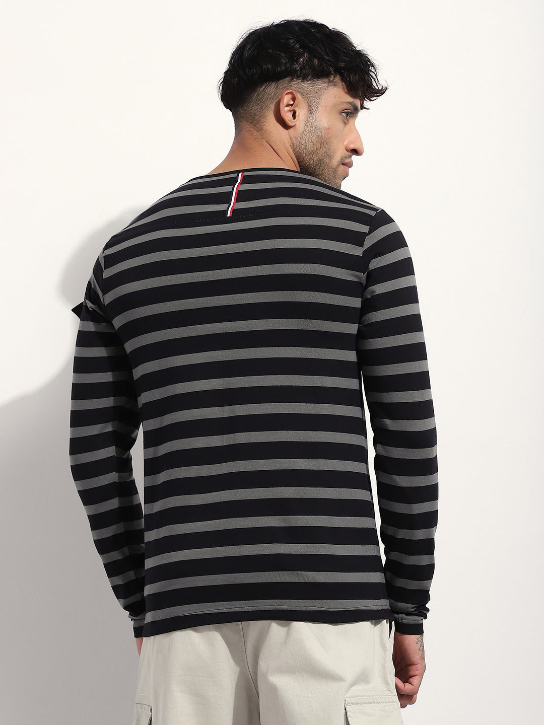 Mens Full Sleeve Henley Neck Striped Regular Fit Tshirts