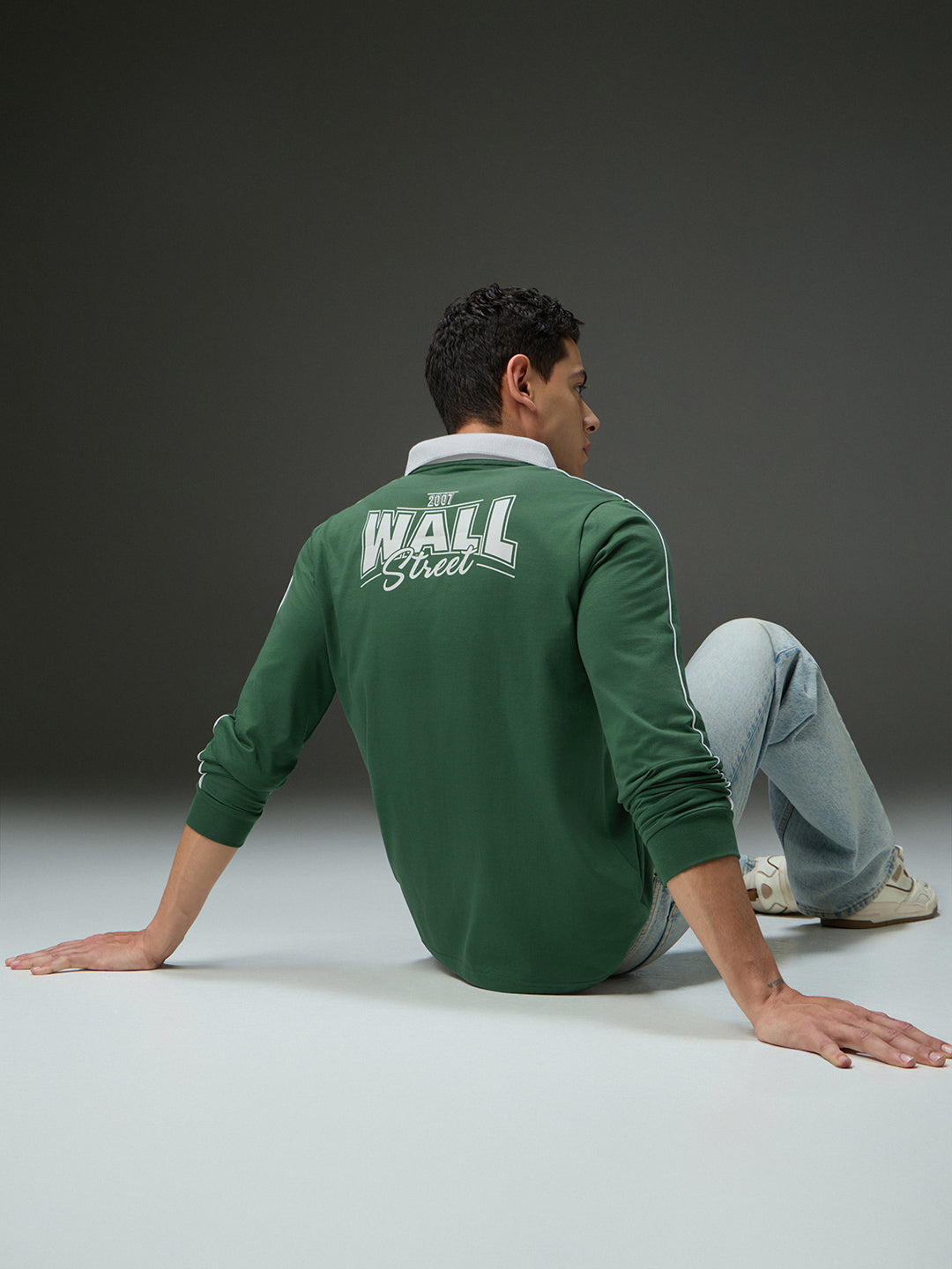 Mens Long Sleeve Printed Regular Fit Polo Tshirt