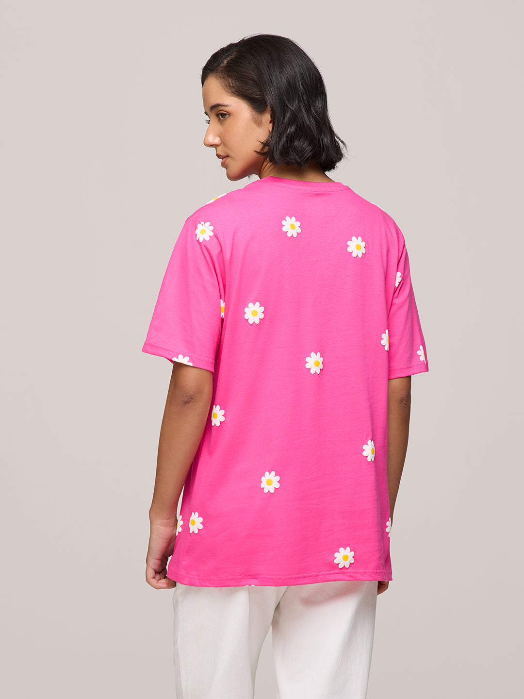 Womens Puff Printed Oversized Fit Cotton T-Shirt
