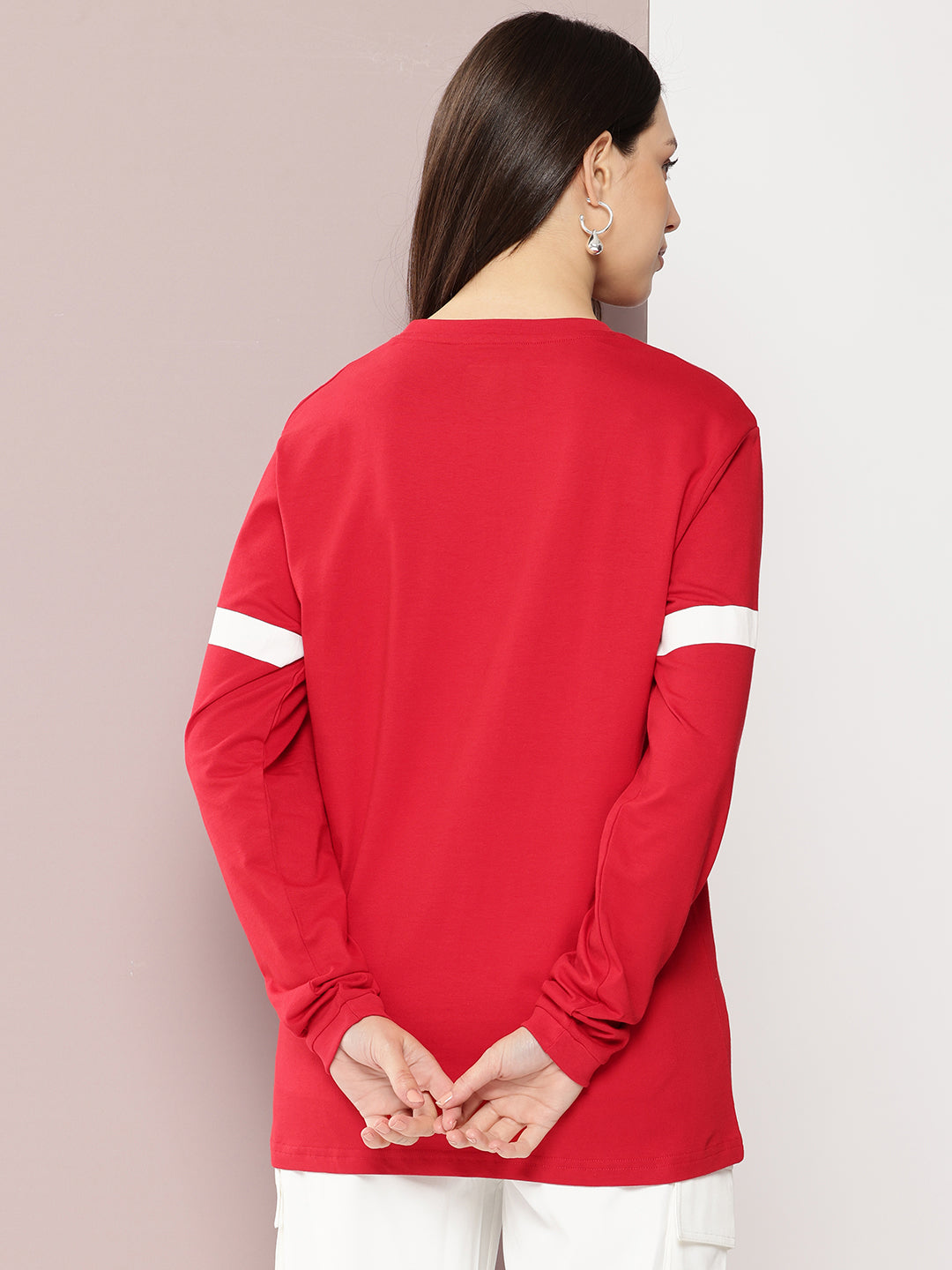 Womens Full Sleeve Round Neck Printed Oversized Fit Tshirts