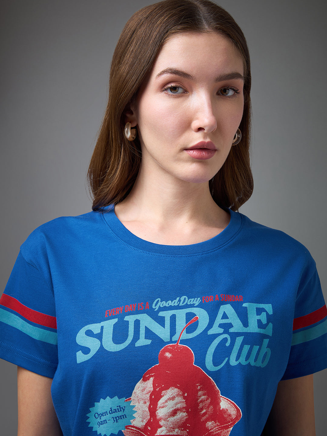 Womens Printed Round Neck Boxy Fit Tshirt