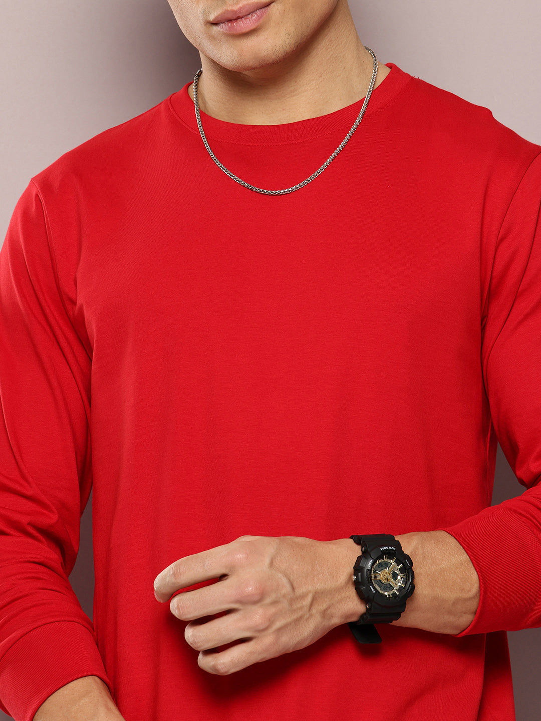Mens Full Sleeve Round Neck Solid Regular Fit Tshirts