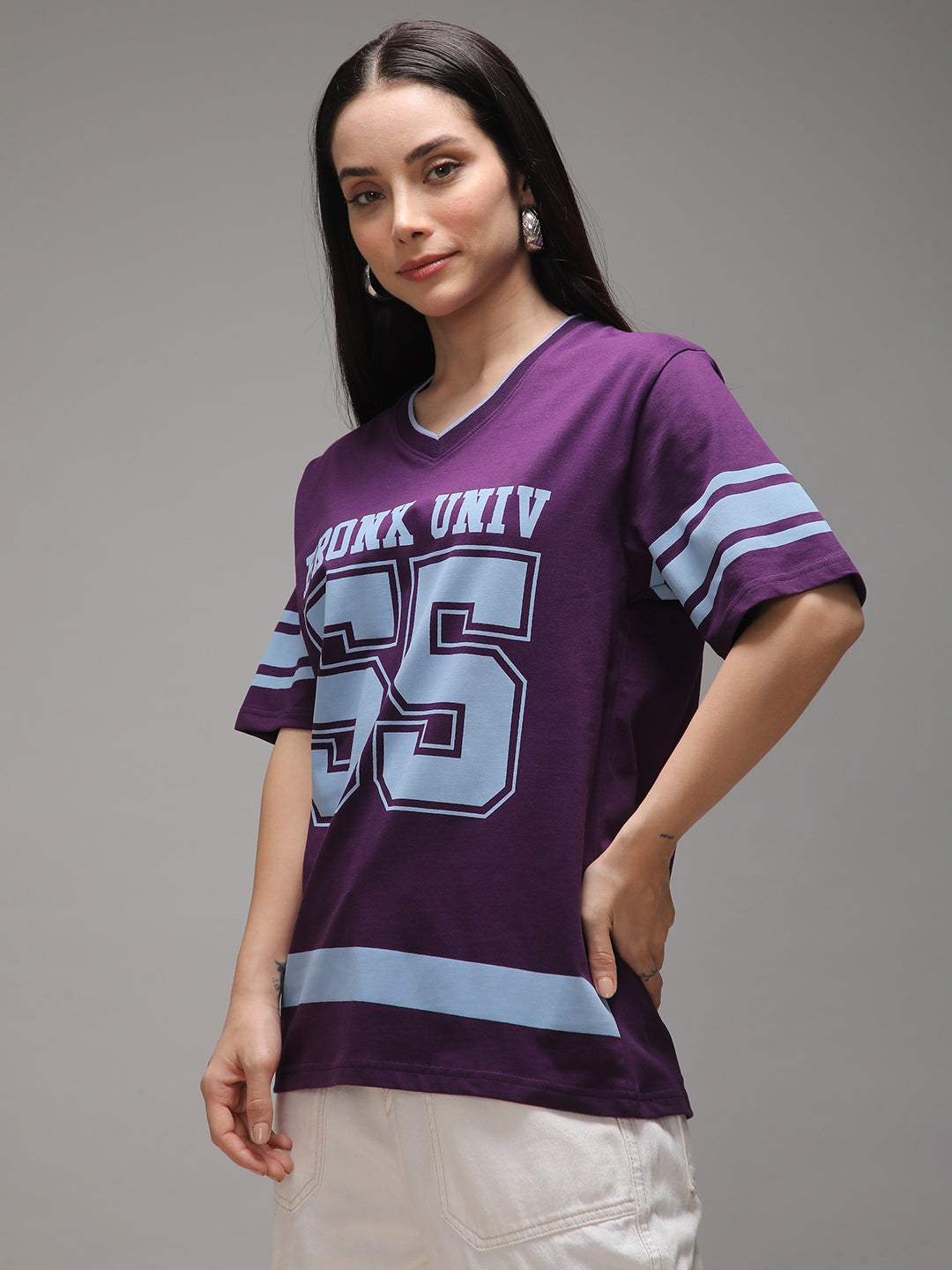Womens Half Sleeve V-Neck Printed Oversized Fit Tshirts