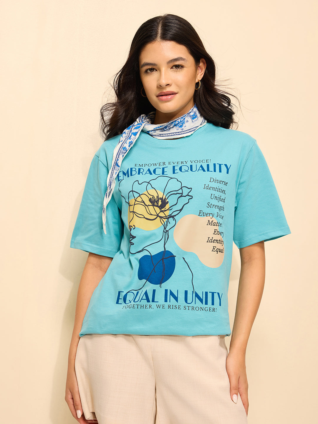 Womens Embroidery Oversized Fit Cotton T-Shirt